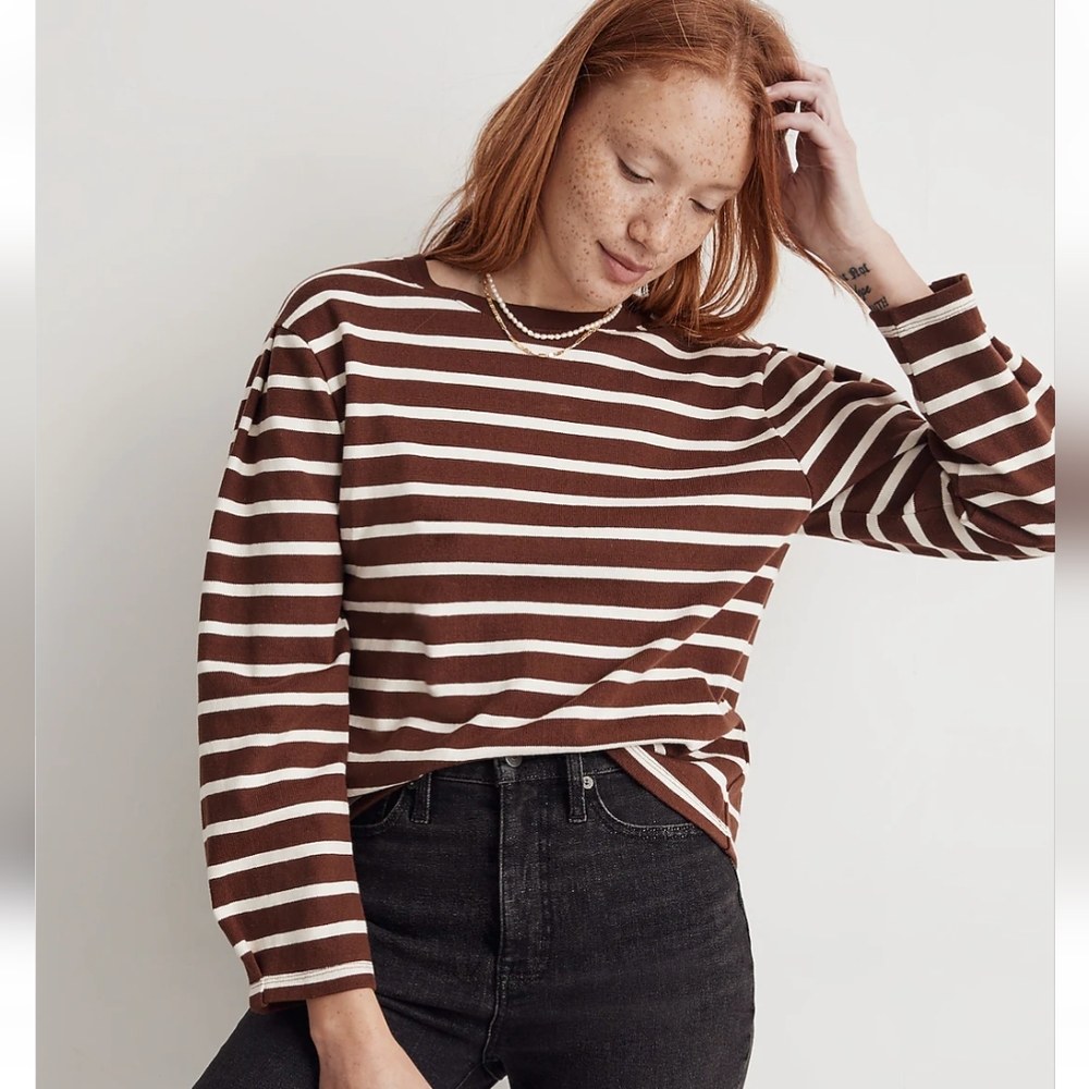 Madewell Pleated Long-Sleeve Tee in Stripe